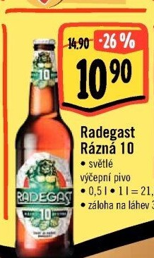 Pivo světlé výčepní Rázná 10° Radegast