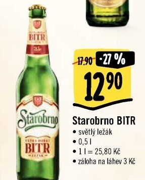 Pivo světlý ležák Bitr Starobrno