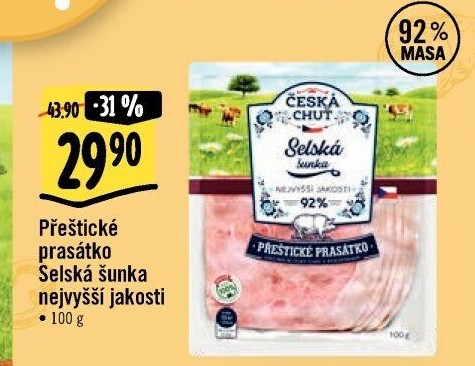 Selská šunka nejvyšší jakosti Přeštické prasátko Česká chuť