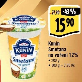 Smetana na vaření Kunín 12%