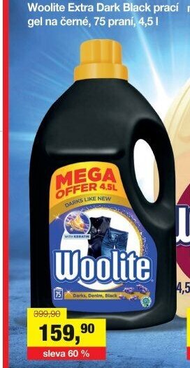 Woolite Extra Dark Black prací gel na černé, 75 praní, 4,5 l