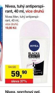 Nivea, tuhý antiperspirant, 40 ml, více druhů / Nivea Men, tuhý antiperspirant, 40 ml, více druhů