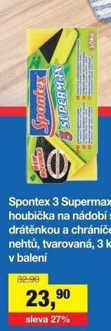 Spontex 3 Supermax, houbička na nádobí s drátěnkou a chráničem nehtů, tvarovaná, 3 kusy v balení