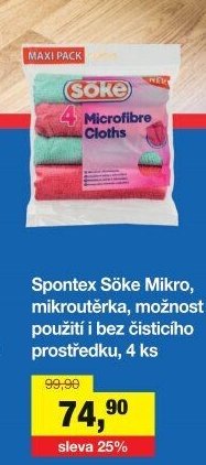 Spontex Söke Mikro, mikroutěrka, možnost použití i bez čisticího prostředku, 4 ks