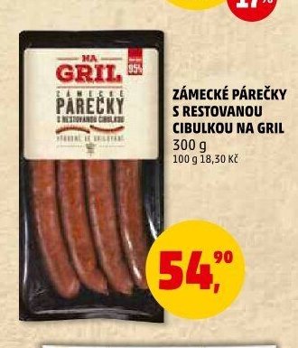 ZÁMECKÉ PÁREČKY S RESTOVANOU CIBULKOU NA GRIL
