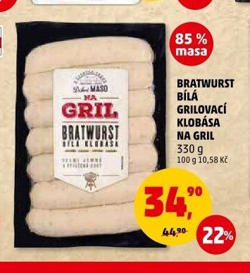 BRATWURST BÍLÁ GRILOVACÍ KLOBÁSA NA GRIL