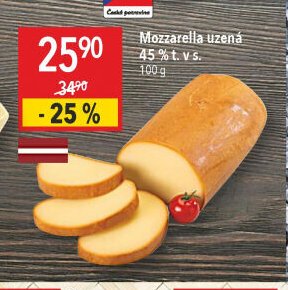 Mozzarella uzená 45 % t. v s.