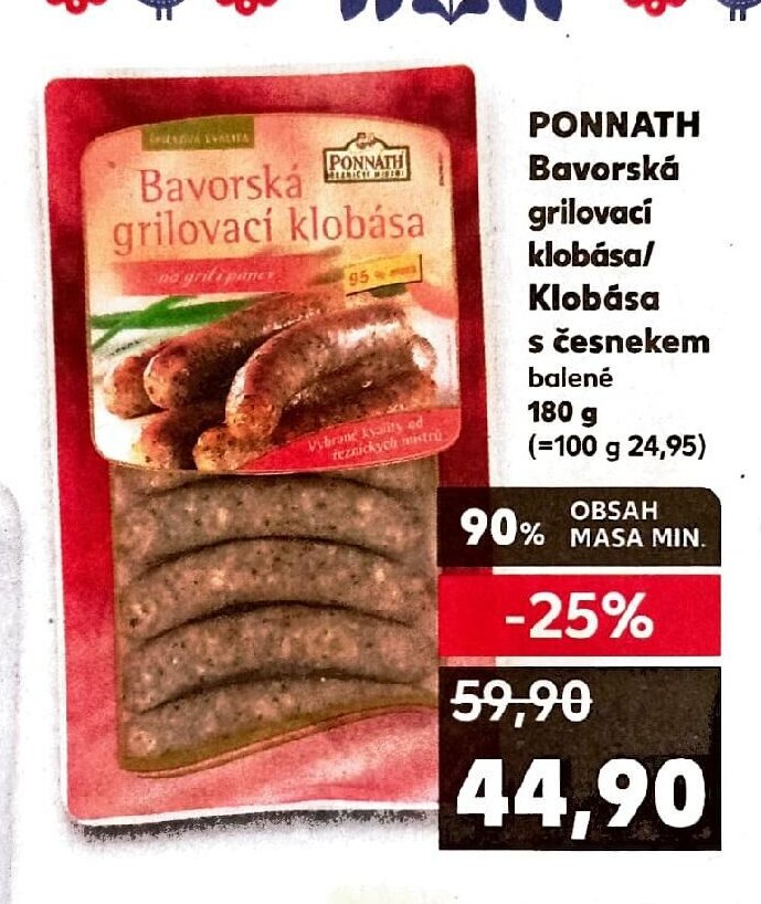 PONNATH Bavorská grilovací klobása/Klobása s česnekem