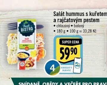 Salát hummus s kuřetem a rajčatovým pestem