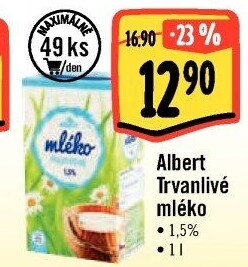 Mléko trvanlivé Albert - 1,5% polotučné