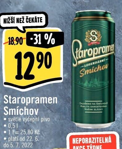 Pivo světlé výčepní 10° Smíchov Staropramen