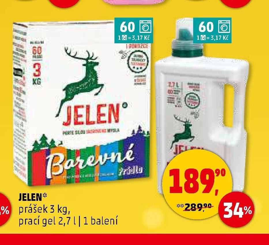 JELEN PRÁŠEK 3 kg, PRACÍ GEL 2,7 l