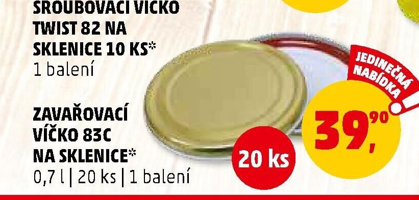 ZAVAŘOVACÍ VÍČKO 83C NA SKLENICE 0,7 l | 20 ks