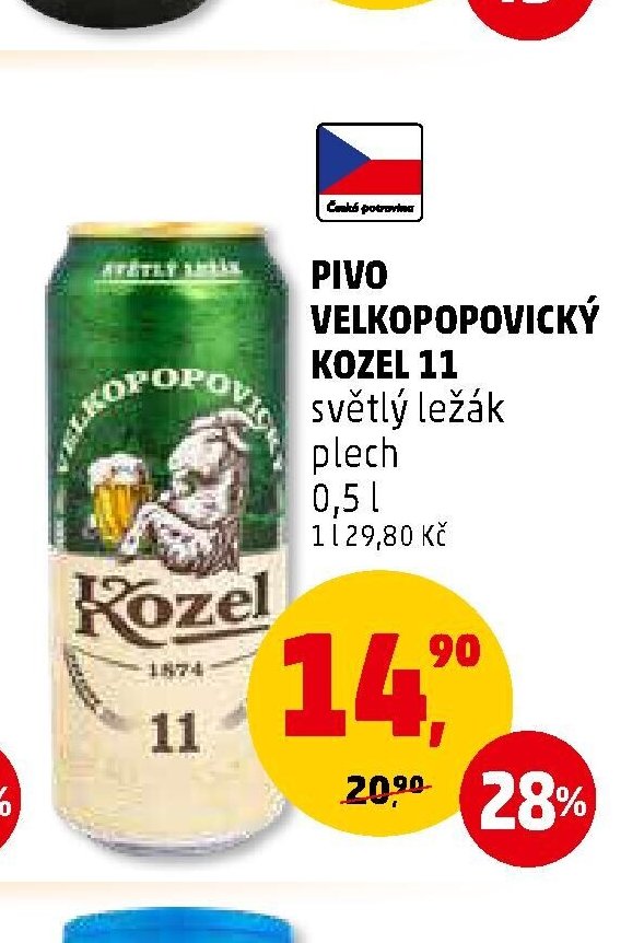 Pivo Velkopopovický Kozel 11 světlá
