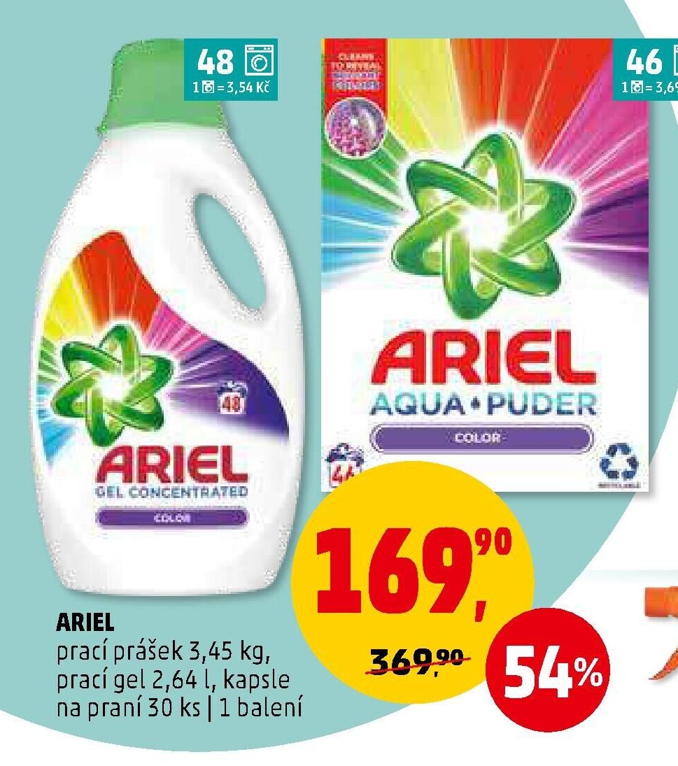 ARIEL prací prášek 3,45 kg, prací gel 2,64 l, kapsle na praní 30 ks | 1 balení