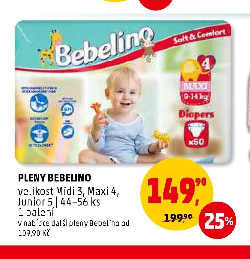 PLENY BEBELINO velikost Midi 3, Maxi 4, Junior 5 | 44-56 ks 1 balení