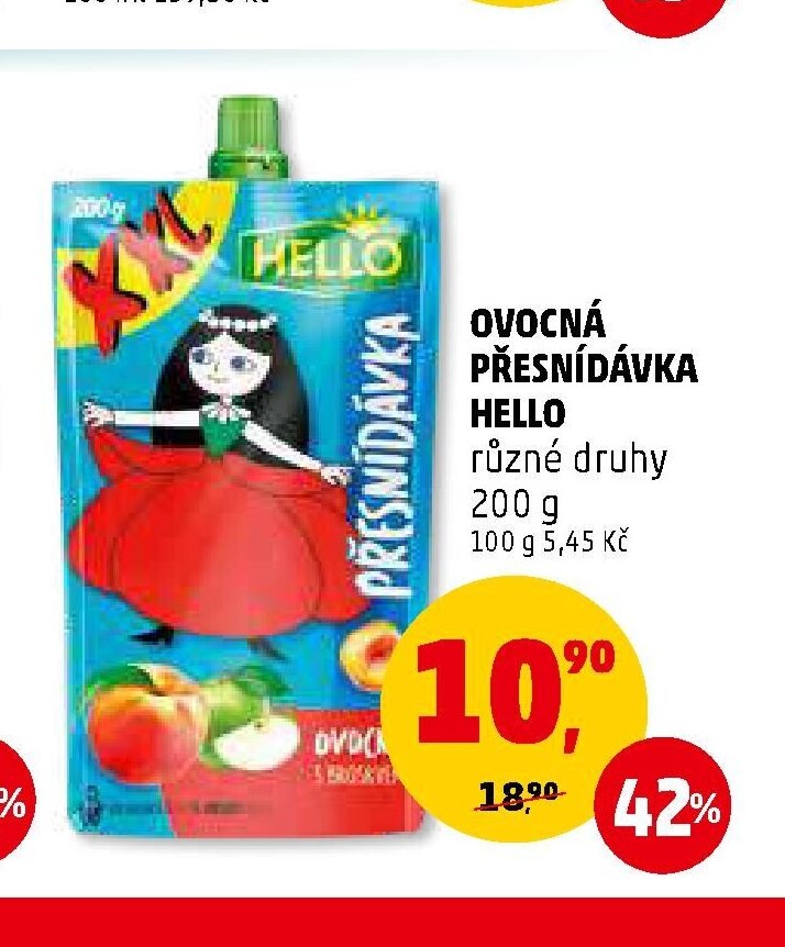 OVOCNÁ PŘESNÍDÁVKA HELLO různé druhy 200 g