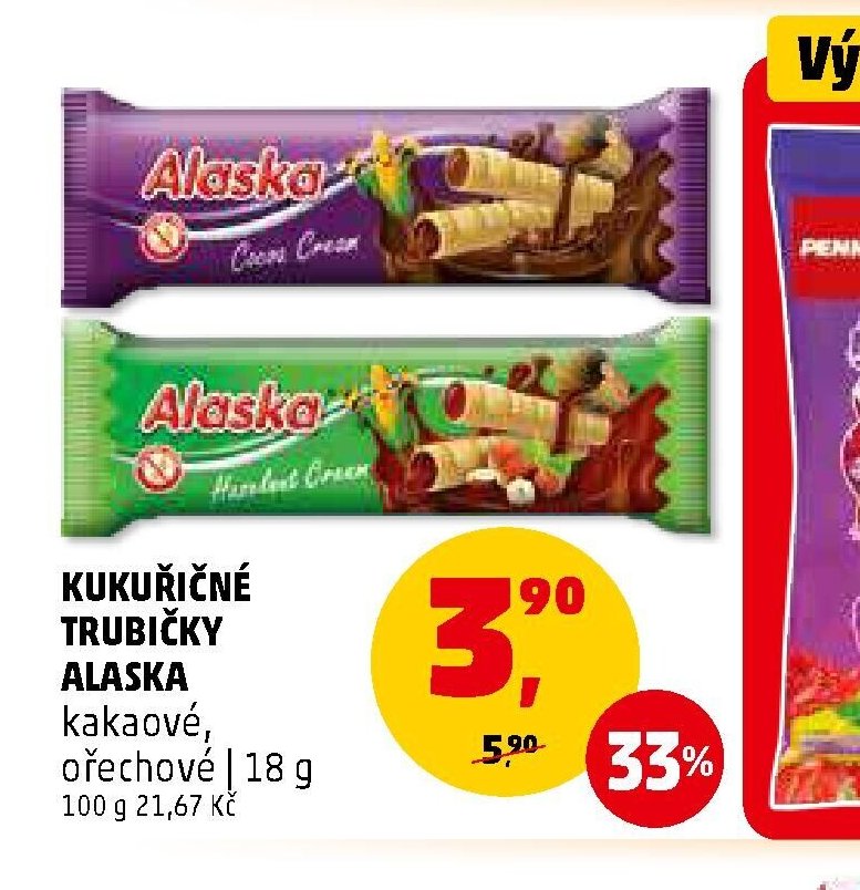 Kukuřičné trubičky Alaska kakaové, ořechové