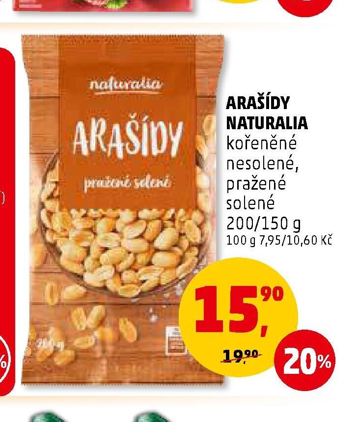 Arašídy Naturalia kořeněné nesolené, pražené solené