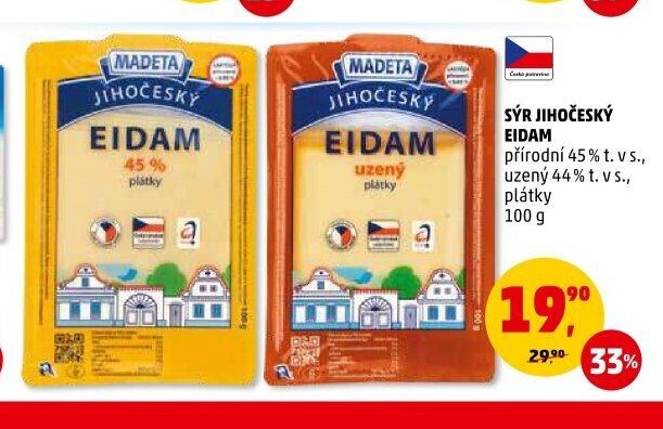Sýr Jihočeský Eidam přírodní/uzený