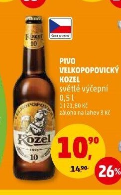 PIVO VELKOPOPOVICKÝ KOZEL světlé výčepní 0,5 l