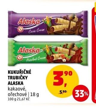 Kukuřičné trubičky Alaska kakaové, ořechové