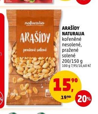Arašídy Naturalia kořeněné nesolené, pražené solené