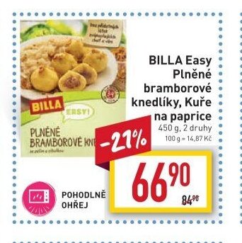 BILLA Easy Plněné bramborové knedlíky, Kuře na paprice