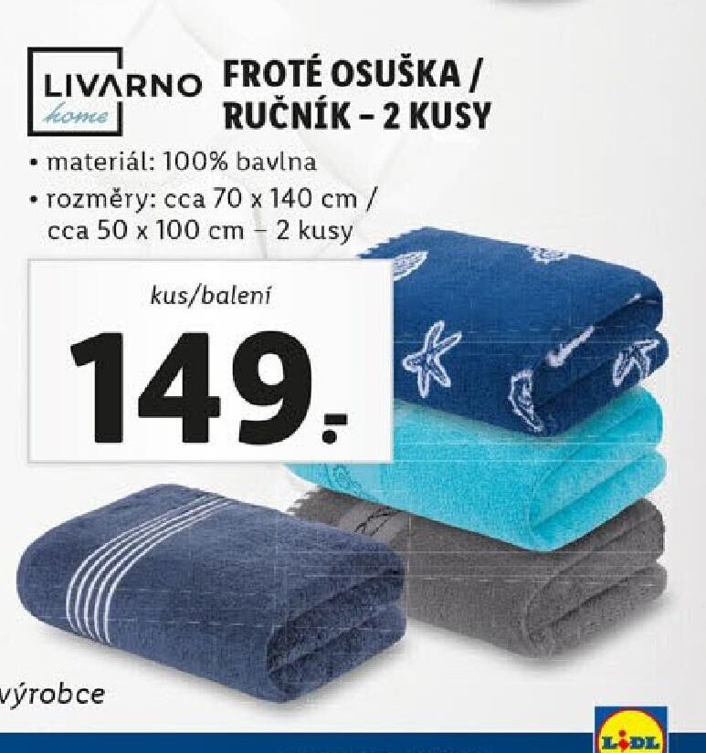 LIVARNO home FROTÉ OSUŠKA / RUČNÍK - 2 KUSY