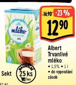 Mléko trvanlivé Albert - 1,5% polotučné