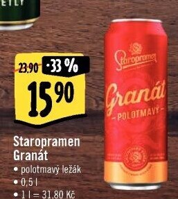 Pivo polotmavý ležák Granát Staropramen