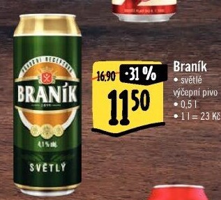 Pivo světlé výčepní 10° Braník