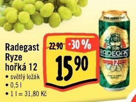 Pivo světlý ležák 12° Ryze hořká Radegast