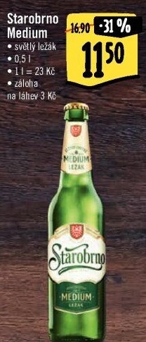 Pivo světlý ležák nepasterizovaný 11° Medium Starobrno