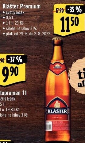 Pivo světlý ležák Premium Klášter