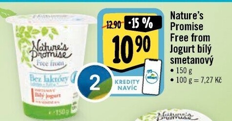 Bílý jogurt smetanový bez laktózy Free From Nature'
