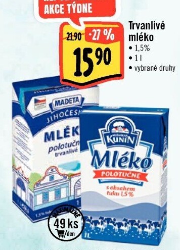 Mléko trvanlivé Jihočeské Madeta - 1,5% polotučné