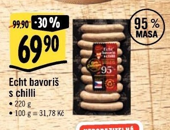 Párek na gril Echt Bavoriš s chilli Láďa Grileman Kostelecké uzeniny