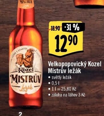 Pivo Mistrův světlý ležák Velkopopovický Kozel