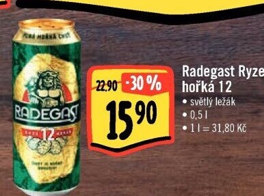 Pivo světlý ležák 12° Ryze hořká Radegast