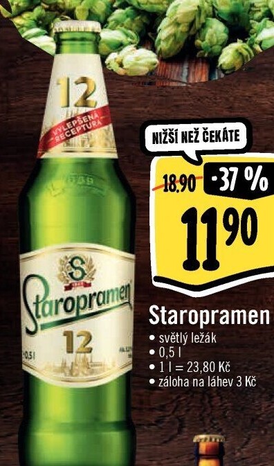 Pivo světlý ležák Staropramen