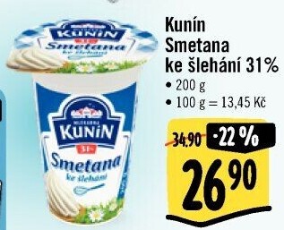 Smetana ke šlehání Kunín 31%