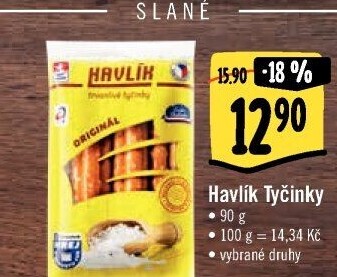 Tyčinky trvanlivé se sýrem a solí Havlík