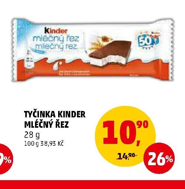 Tyčinka Kinder mléčný řez