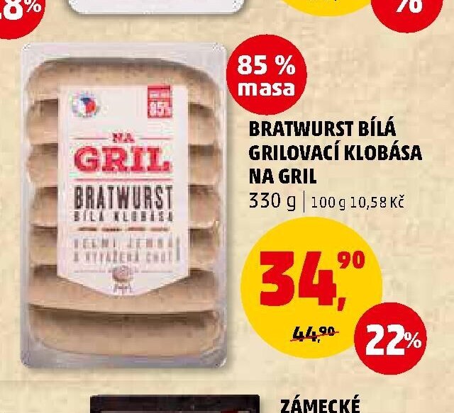 BRATWURST BÍLÁ GRILOVACÍ KLOBÁSA NA GRIL