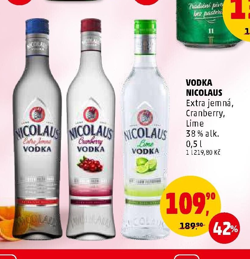 VODKA NICOLAUS Extra jemná, Cranberry, Lime 38 % alk. 0,5 l