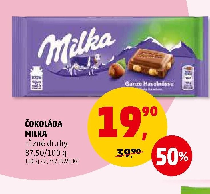Čokoláda Milka různé druhy