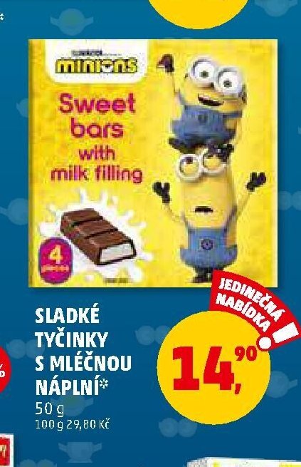Sladké tyčinky s mléčnou náplní