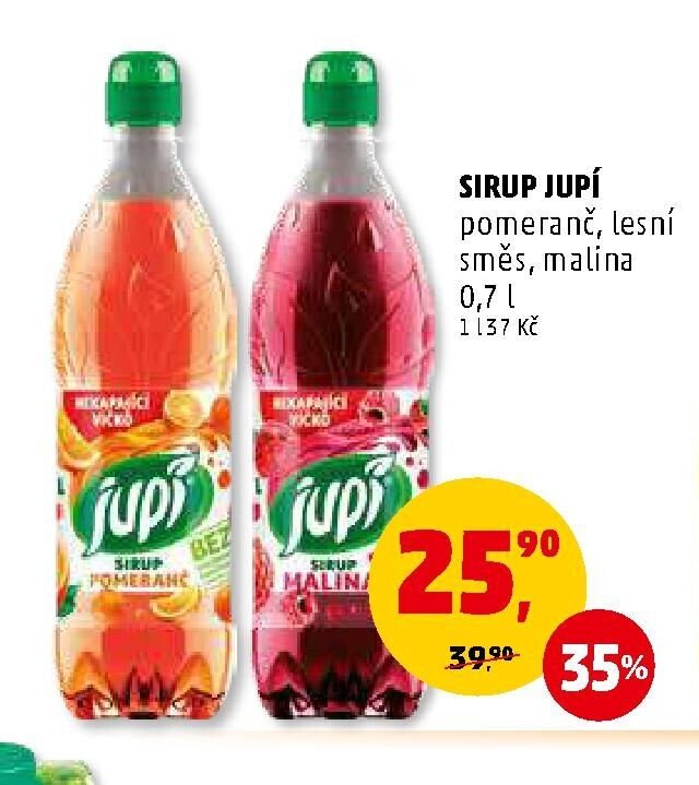 SIRUP JUPÍ pomeranč, lesní směs, malina
