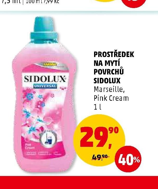 PROSTŘEDEK NA MYTÍ POVRCHŮ SIDOLUX Marseille, Pink Cream 1 l